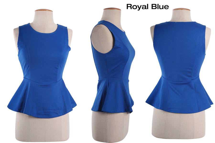 Shop Trendy Solid Colors Fitted Round Neck Sleeveless Tunic PEPLUM ...