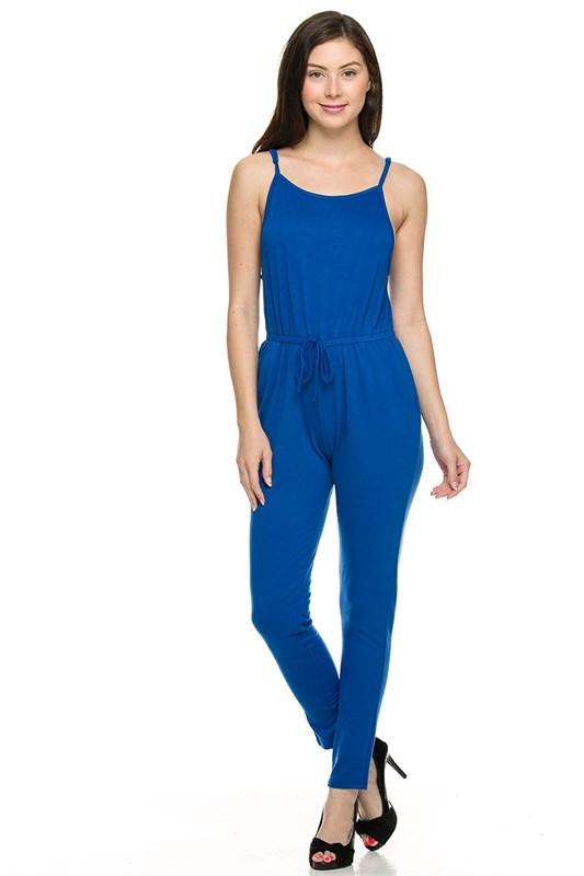 Solid Colors Sleeveless Tank Top Drawstring Waist Terry Jumpsuit at ...