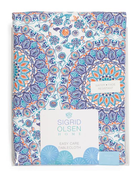 SIGRID OLSEN TAPESTRY PAISLEY MEDALLION OUTDOOR TABLECLOTH 60x84 PLACEMATS BLUE - Picture 3 of 4