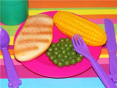 children's play dishes and food