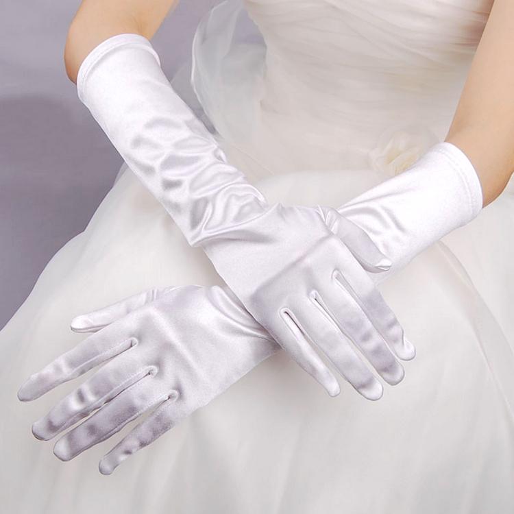 Ladies satin party dress long finger gloves prom evening wedding gloves ...