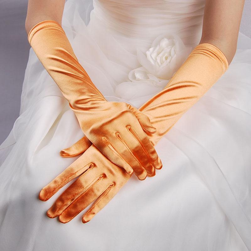 Ladies satin party dress long finger gloves prom evening wedding gloves ...