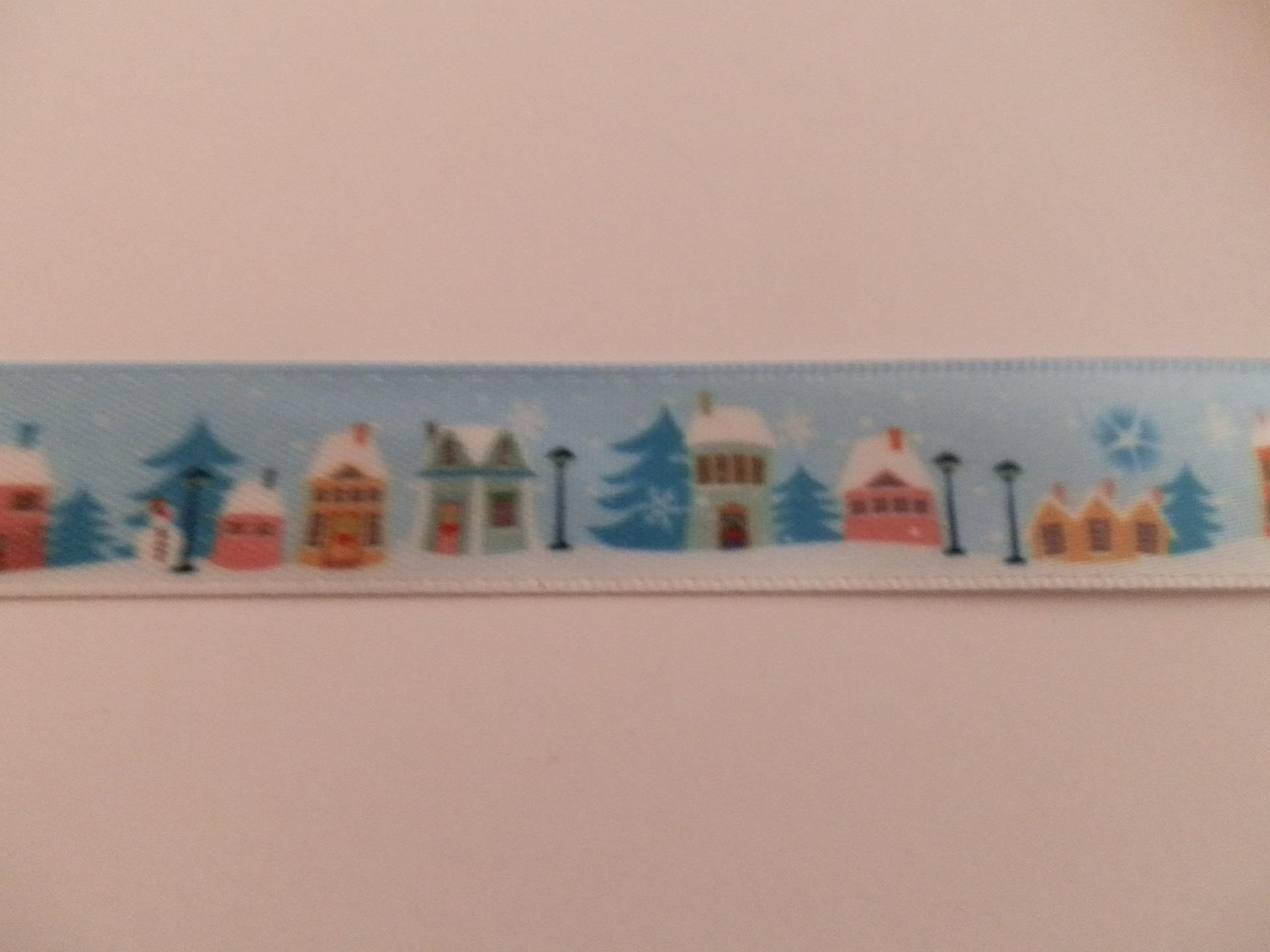 Berties Bows Pretty Snowy Village Satin Christmas Ribbon-1 Metre - Picture 1 of 2