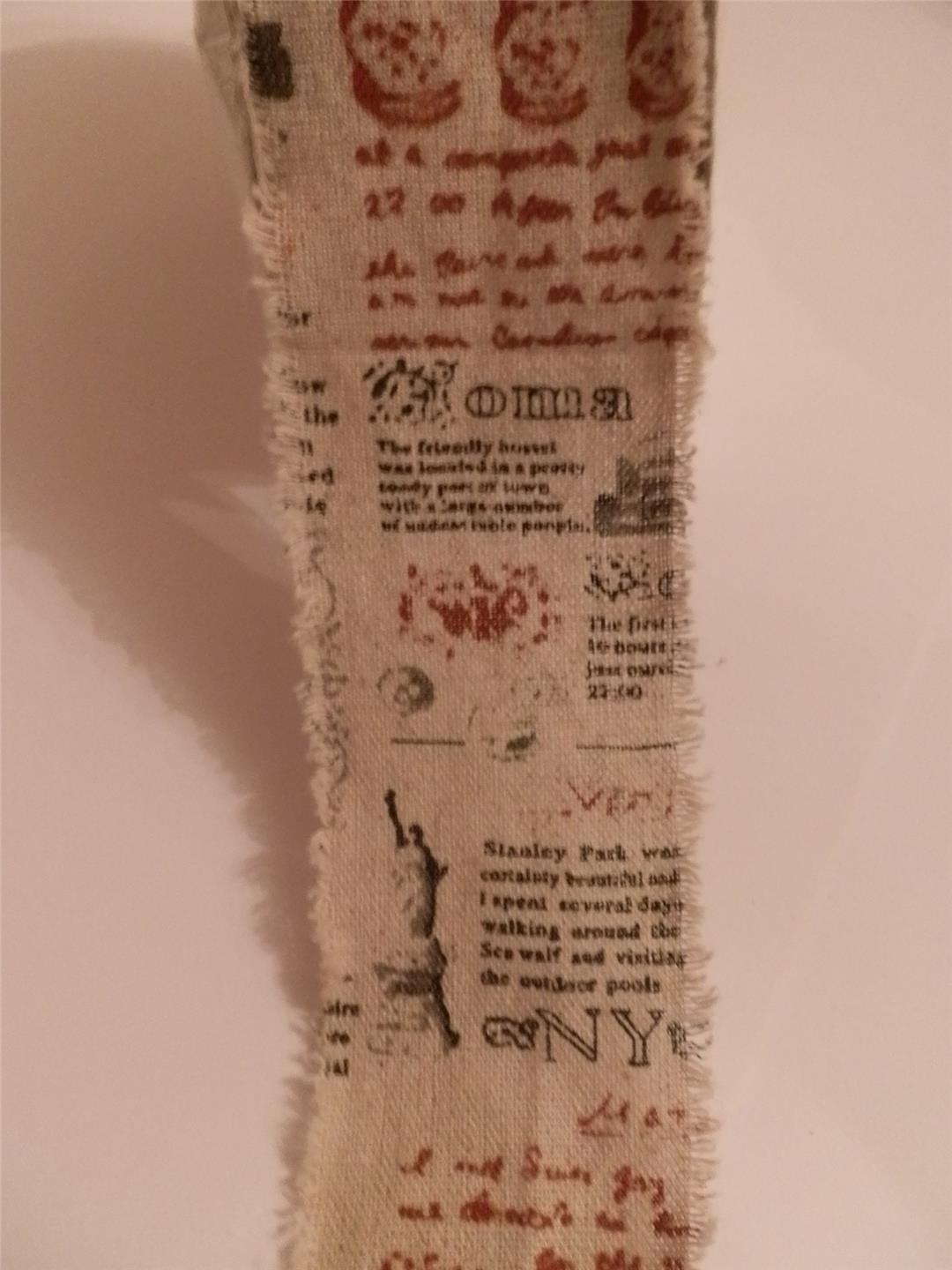 Beautiful Vintage Style Printed Linen Frayed Edge Ribbon-1 Metre - Picture 4 of 4