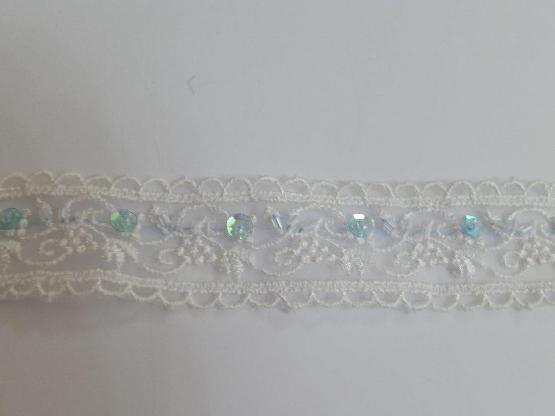 Grazioso pizzo ricamato vintage bianco con perline/paillettes - 2 colori a scelta - 1 metro - Foto 4 di 5