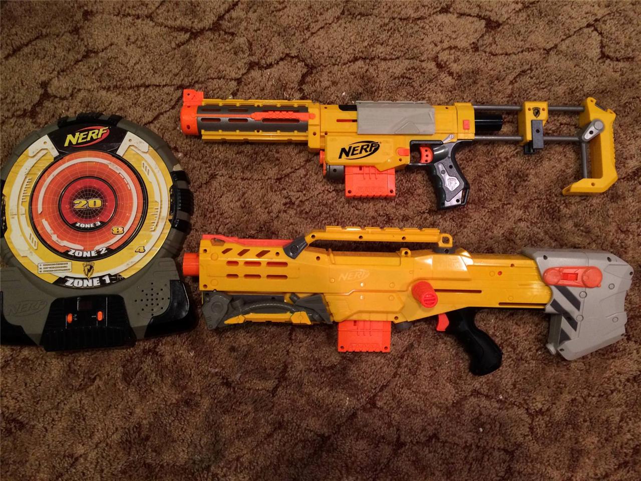 nerf gun lot longshot cs-6 recon cs-6 2 clips electronic talking