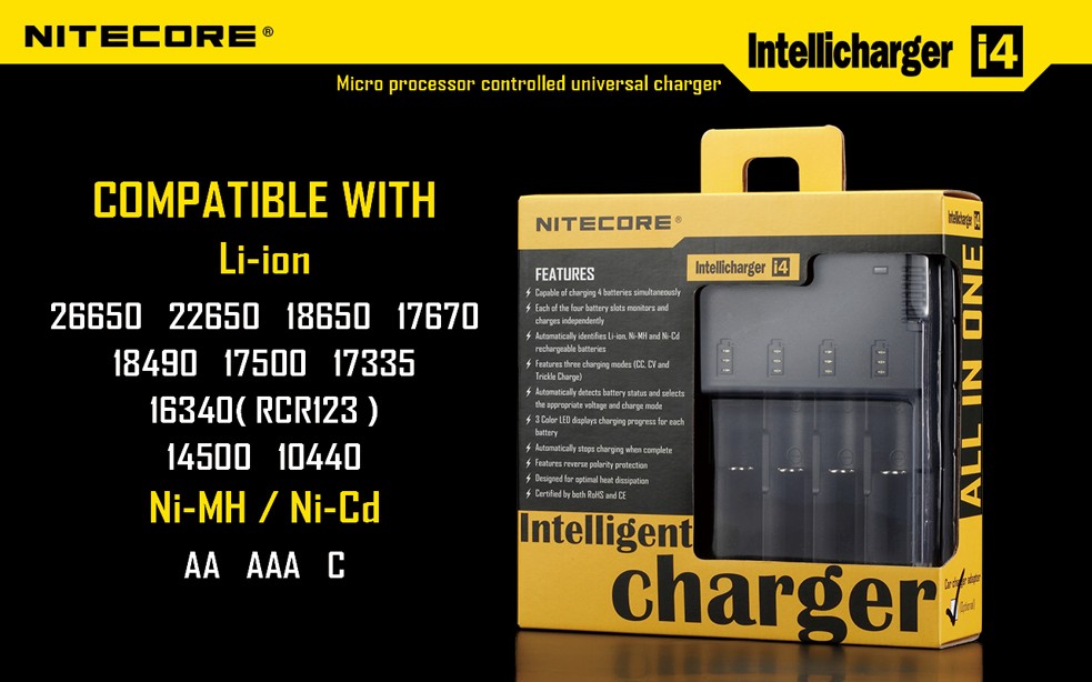 Wholesale 18650 Li-ion NiMh NEW NITECORE i4 Intellicharge Charger 10 PACK
