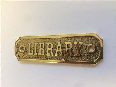 door sign library screws nickel polished bronze brass solid plate antique name