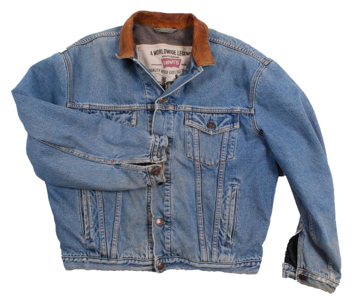 Vintage blanket lined Levis denim leather collar trucker jacket - Large L