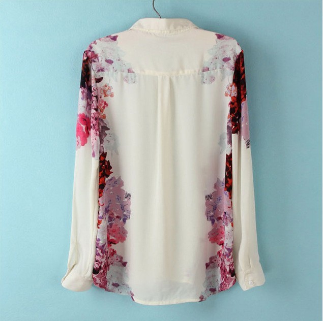New Fashion Chiffon Floral Print T Shirt Blouse long sleeve women tops ...