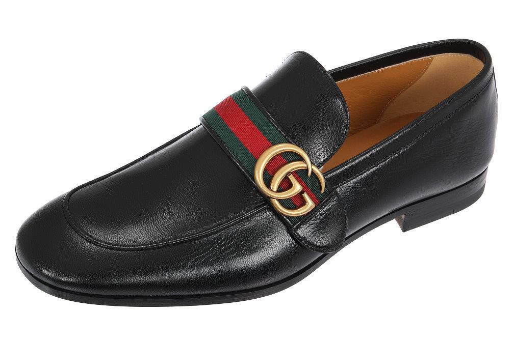 NEW GUCCI DOUBLE G WEB LOGO BLACK LEATHER LOAFERS SHOES 7 ...
