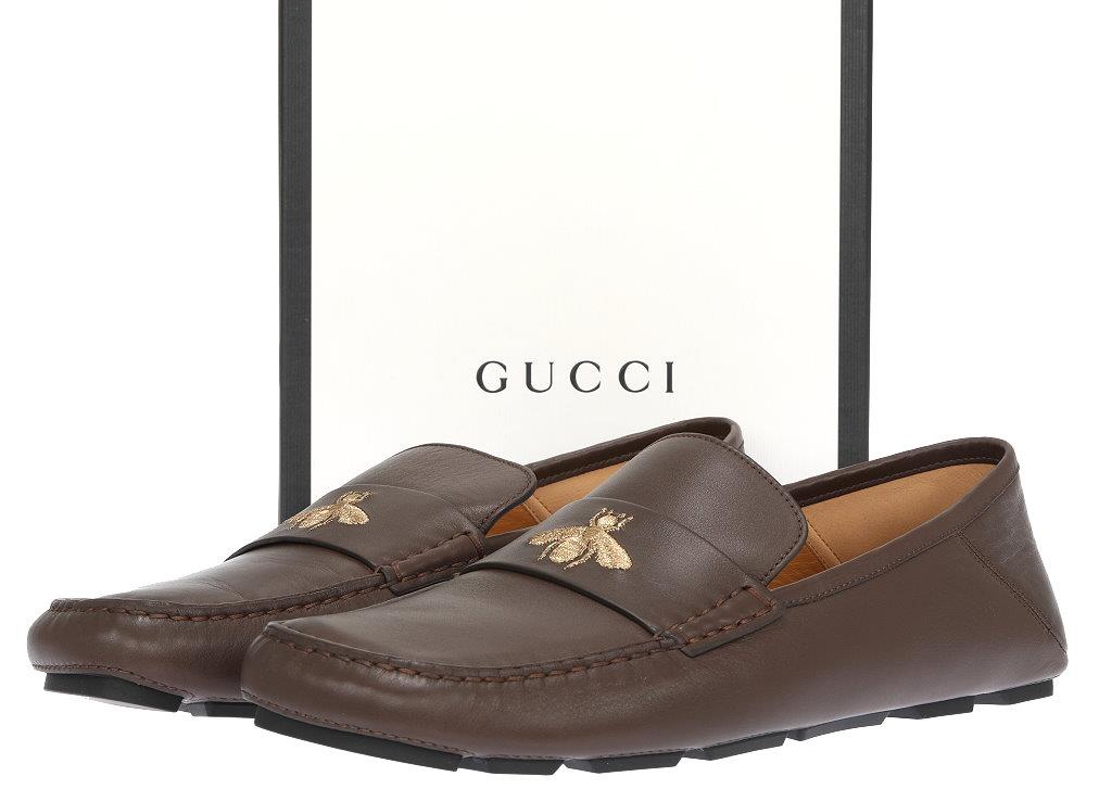gucci leather driver with bee
