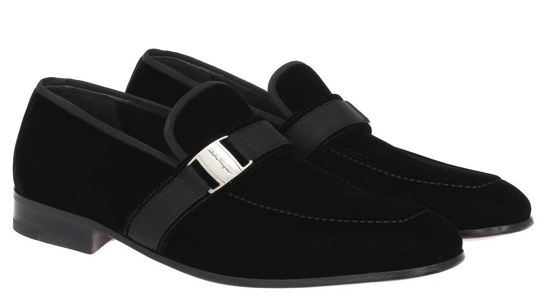 NEW SALVATORE FERRAGAMO DANNY BLACK VELVET LEATHER LOAFERS  display picture 2