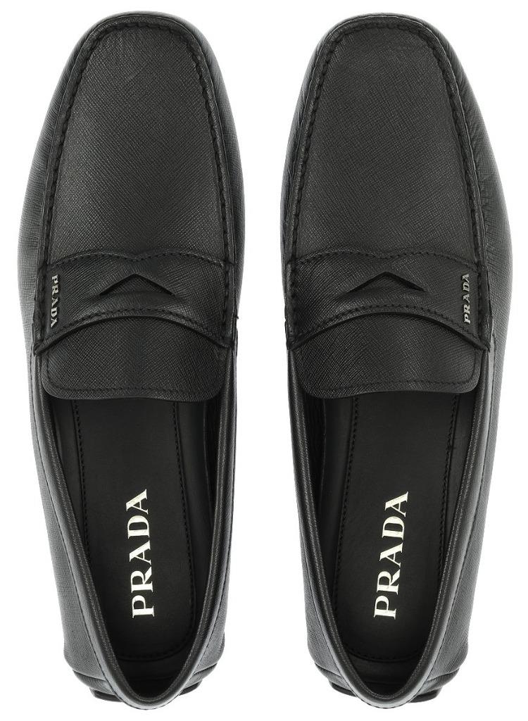 NEW PRADA MILANO BLACK SAFFIANO LEATHER MOCCASINS LOAFERS