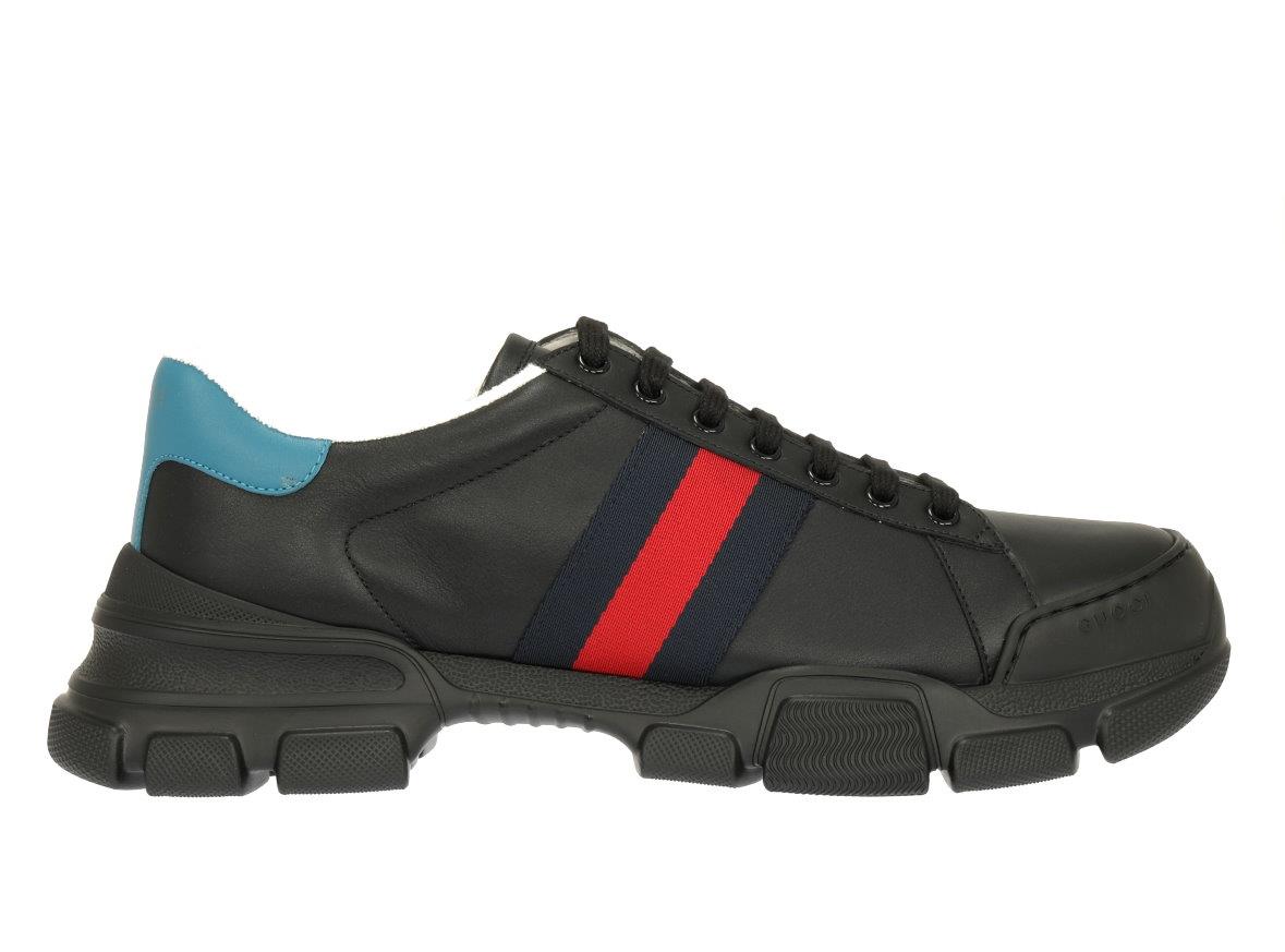 NEW GUCCI MEN'S BLACK LEATHER WEB LOGO SNEAKERS SHOES 9G/US 9.5 | eBay