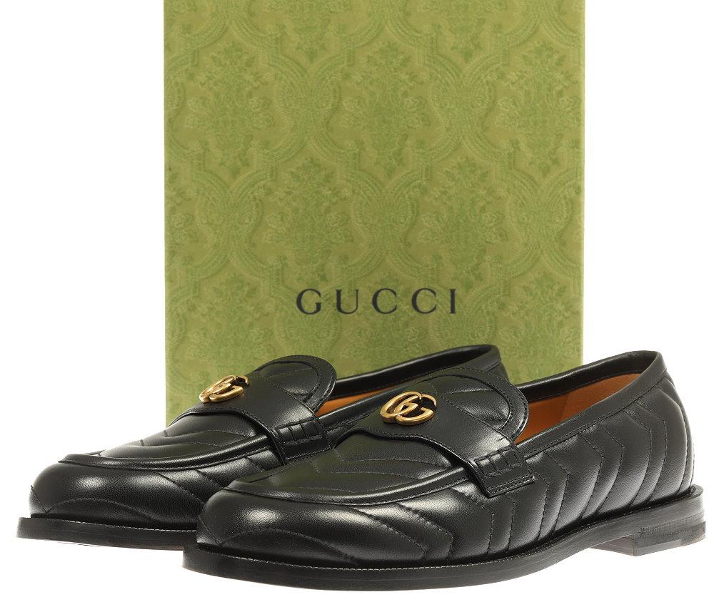 GUCCI グッチ 本革　手袋ブラックGENUINE LEATHER NEW GUCCI MEN'S BLACK LEATHER DOUBLE G CHEVRON LEATHER