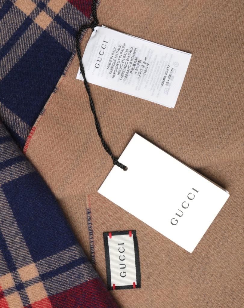 NEW GUCCI LUXURY WOOL CASHMERE CHECK LOGO SCARF WRAP | eBay