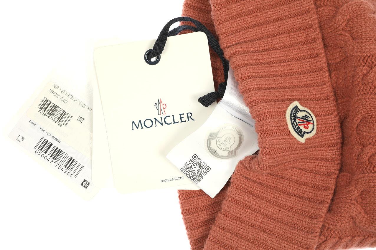 NEW MONCLER BRICK KNIT WOOL CASHMERE LOGO POM POM BEANIE HAT 