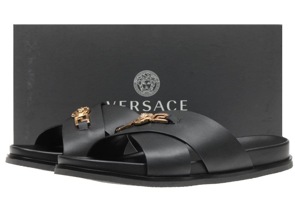 【送料&関税込】Versace Medusa Head Printed Slippers Versace Men's Black Medusa Head Slide Sandals Shoes Size US