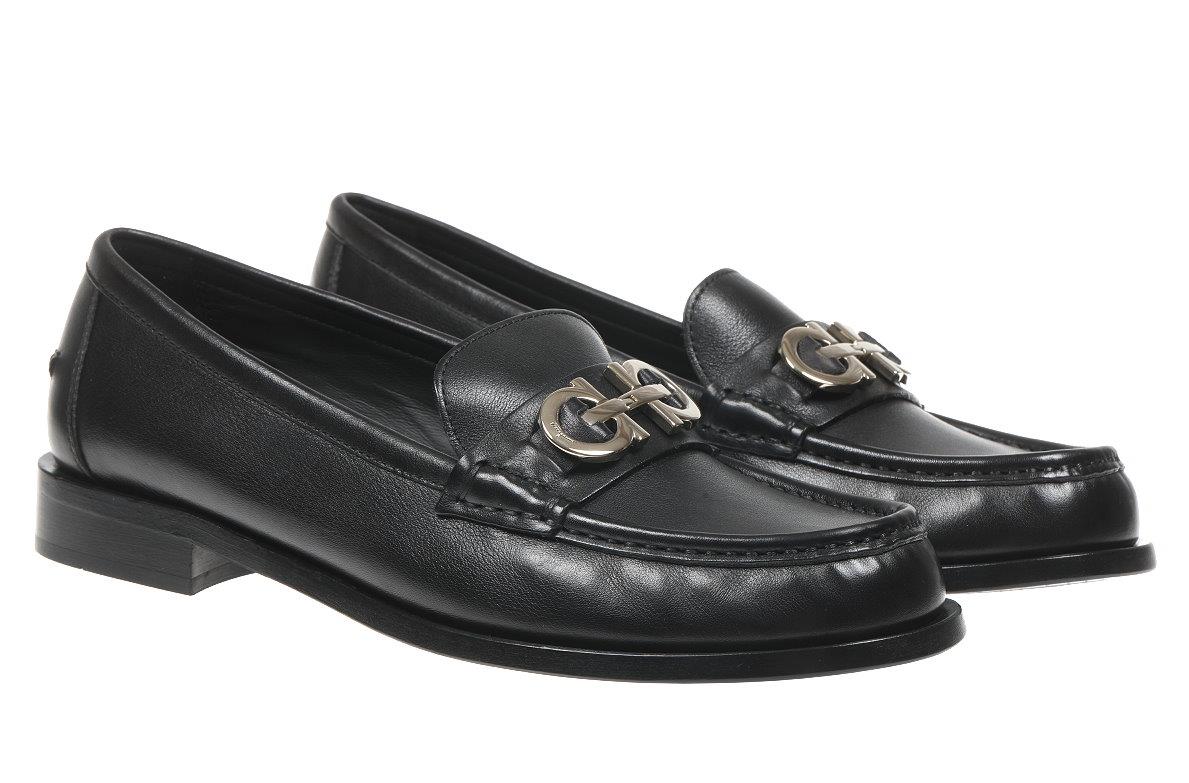 NEW SALVATORE FERRAGAMO OFELIA BLACK LEATHER GANCINI LOAFERS  display picture 1