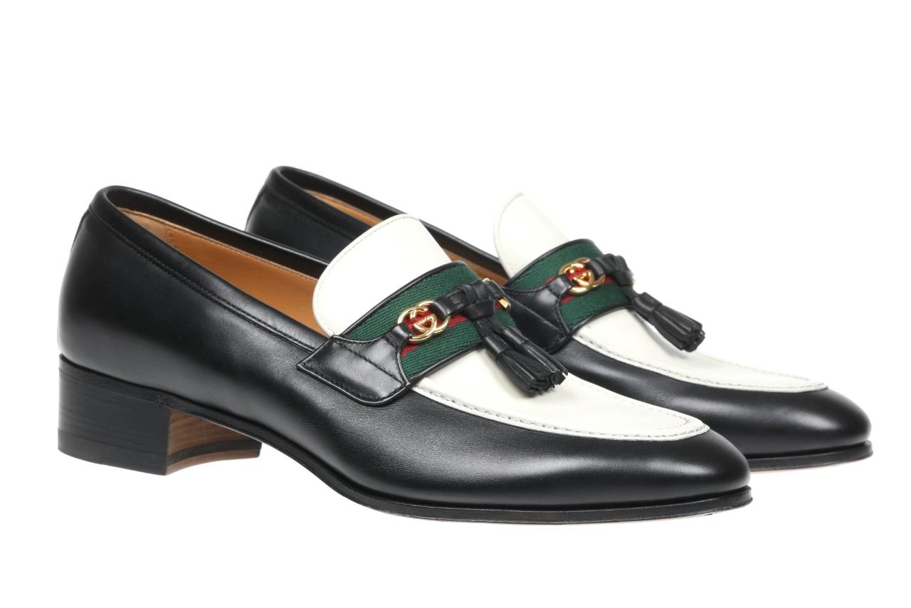 NEW GUCCI LADIES BLACK WHITE JAKARTA WEB LOGO DETAOLS LOAFER