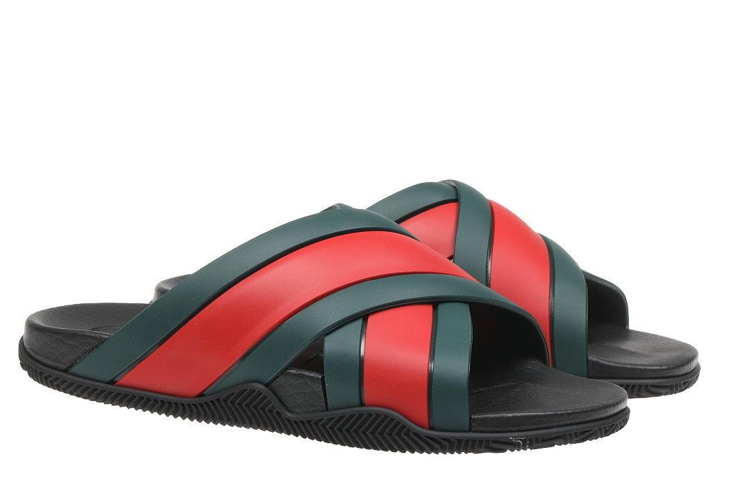 NEW GUCCI WEB RUBBER SLIDES SANDALS FLIP FLOPS SHOES 38/US 8