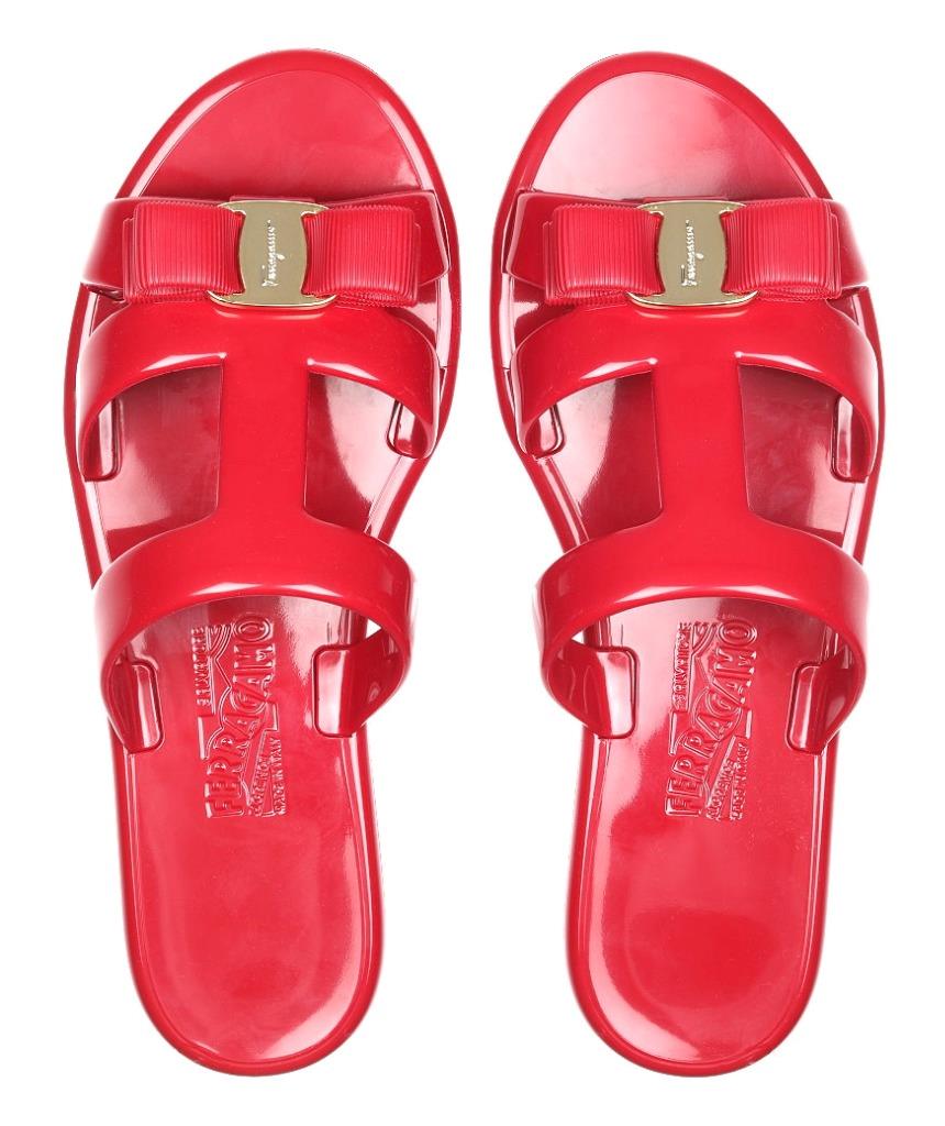NEW SALVATORE FERRAGAMO JELLY LAQUER CHERRY FLIP FLOPS SLIDES