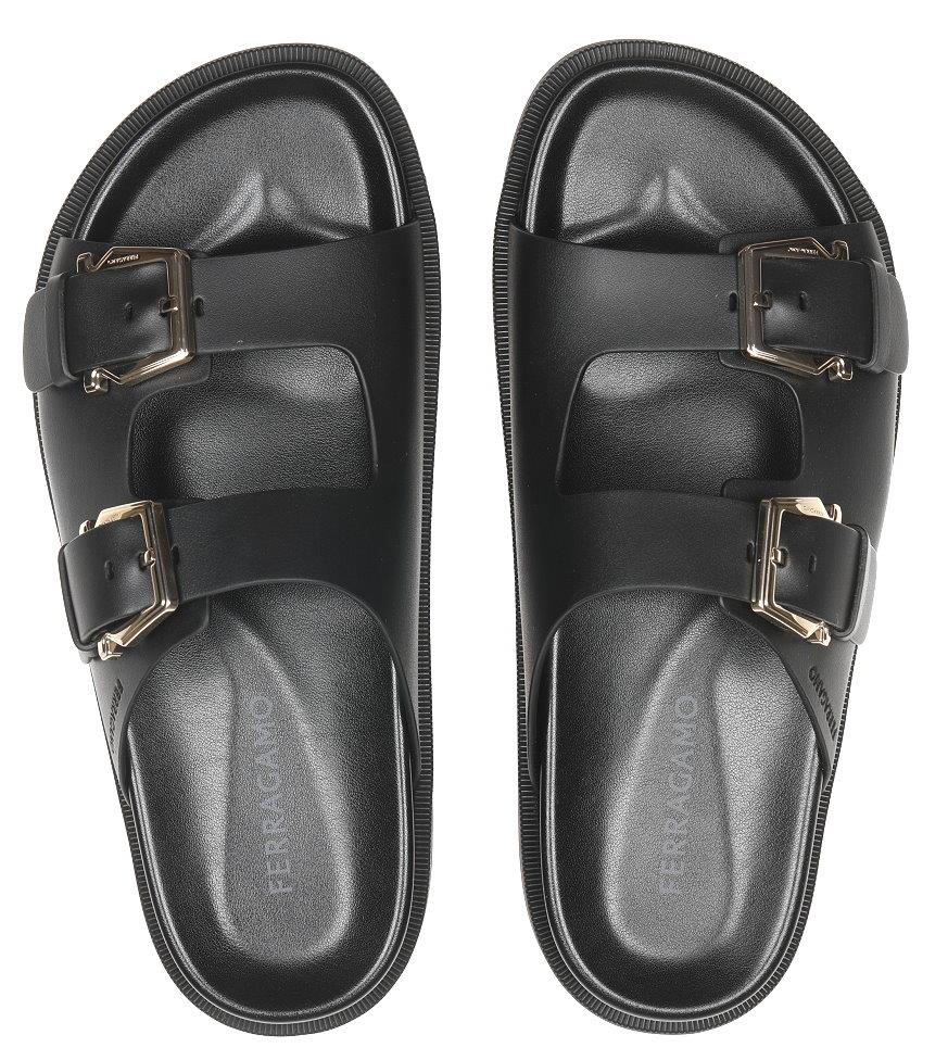 NEW SALVATORE FERRAGAMO TENA LADIES BLACK SLIDES SANDALS  display picture 3