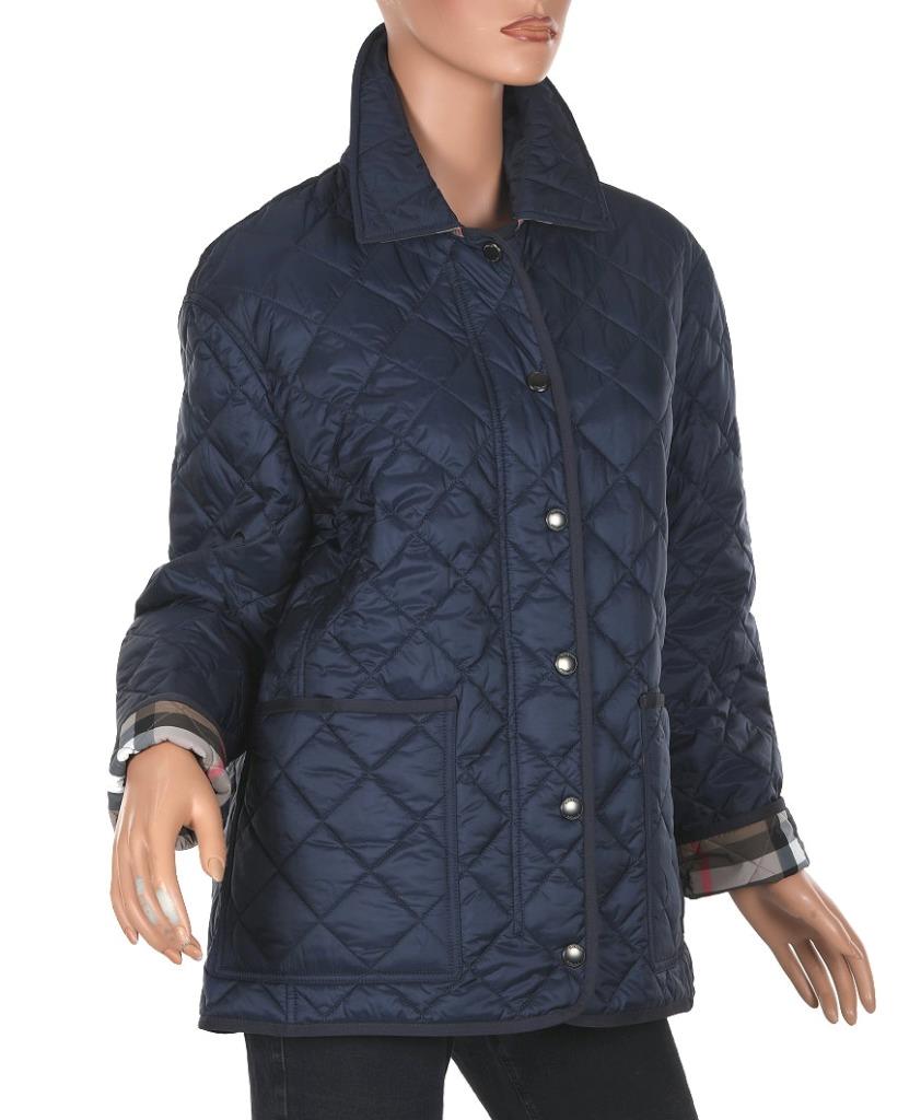 NEW BURBERRY LADIES NAVY BLUE DIAMOND QUILTED LOGO ZIPPED JACKET