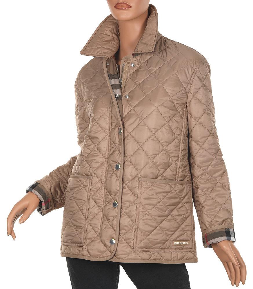 NEW BURBERRY LADIES BEIGE DIAMOND QUILTED LOGO ZIPPED JACKET M
