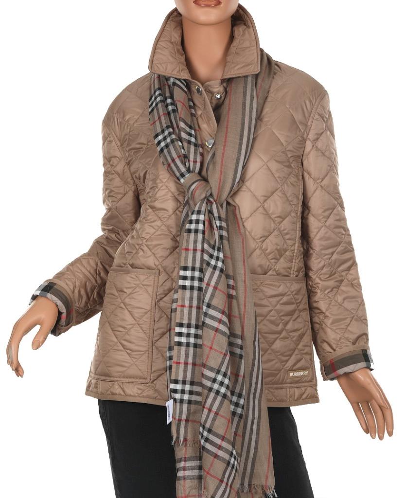 NEW BURBERRY LADIES BEIGE DIAMOND QUILTED LOGO ZIPPED JACKET M
