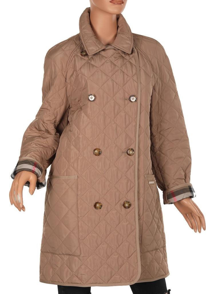 NEW BURBERRY LADIES BEIGE DIAMOND QUILTED LOGO ZIPPED JACKET COAT