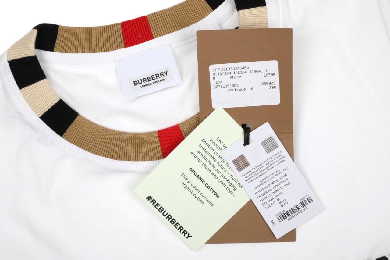 NEW BURBERRY JASON LUXURY WHITE STRETCH COTTON SIGNATURE COLLAR T