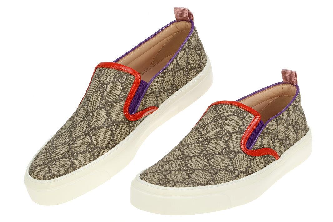 NEW GUCCI LADIES EBONY BEIGE GG GUCCISSIMA LOGO SLIP-ON TRAINERS SHOES ...