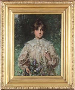 Davidson Knowles Antique Impressionist Oil Portrait Painting Girl Lilac ...