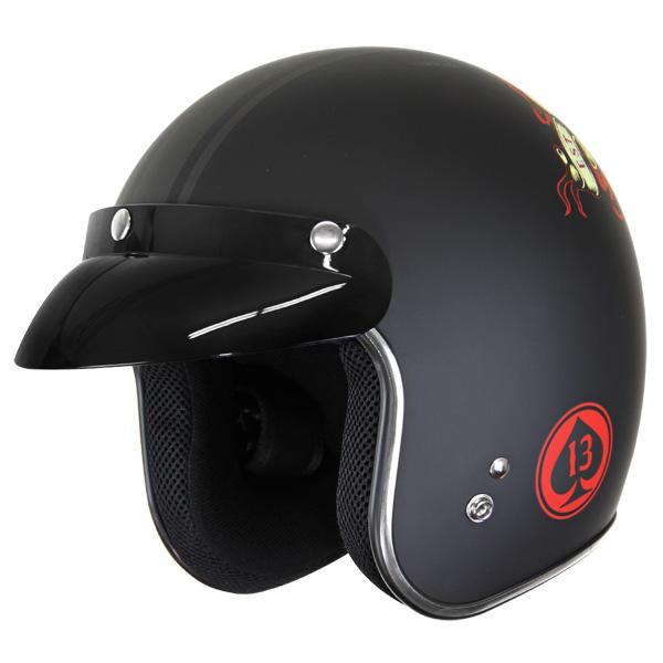 Lucky 13 Men's Motor Skull Matte Black Open Face Helmet size 2XL | eBay