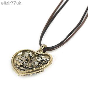 RETRO HEART PENDANT /& LEATHER CORD NECKLACE COLOUR STONES BOHO VINTAGE STYLE UK