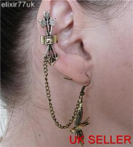 Cadena Bird Flecha Juegos Ear Cuff Clip Arito Emo Punk Gótico Retro Vintage