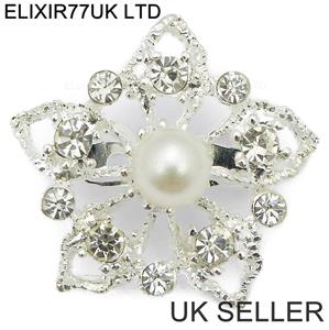 RESTPOSTEN PERLE DIAMANT SILBER BLUME BROSCHE HOCHZEIT BRAUT VINTAGE STIL