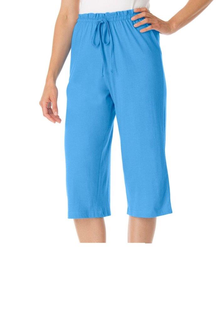 Women's Plus Size Soft Cotton Pajama Capris Pants Elastic Waist w ...