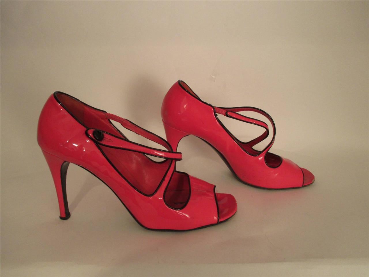Prada Bright Pink Patent Leather Open Toe Mary Janes - SZ 37.5