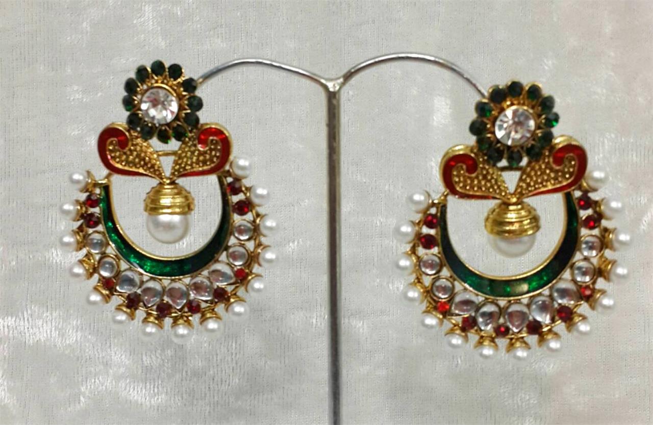 bollywood celebrity Costume jewelry meena work & pearl designer jhumka ...