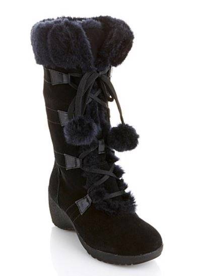Sporto Waterproof Suede Lace Up Tall Boot Faux Fur Trim w Thermolite ...
