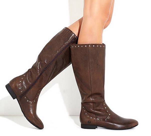 BORN Lizzy Tall Knee High Leather Boots with Metal Studs Riding Flat ...