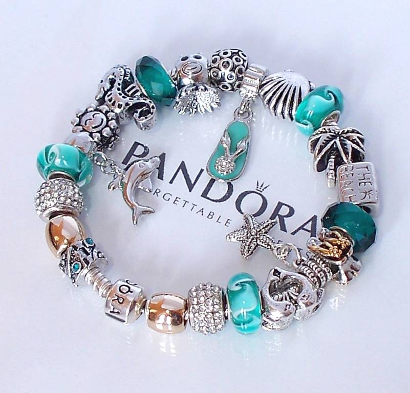Authentic Pandora 925 Silver Charm Bracelet Barrel Clasp Pugster Beach