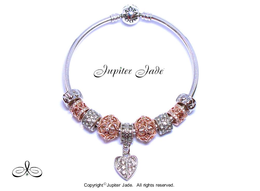Authentic Pandora Silver BANGLE Bracelet Euro Charms Rose Gold Cubic