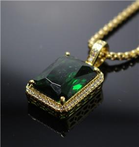 Men's Square Emerald Green Hip Hop Gem Stone Charm Necklace Chain | eBay