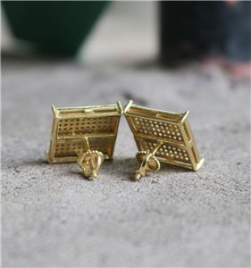 Large Gold Plated Square Earrings Men's Fully Iced Square Earrings - Gold Plated 925 Sterling Silver Hip Hop Studs With CZ Hip Hop Bling Earrings