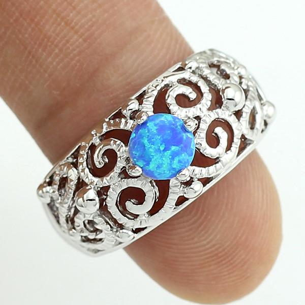new hollow blue fire opal cz women jewelry silver plated ring
