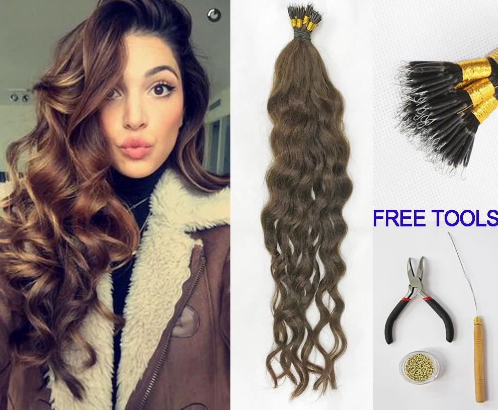 24 25 Nano Ring Remy Human Hair Extension Curly Digitally Permed